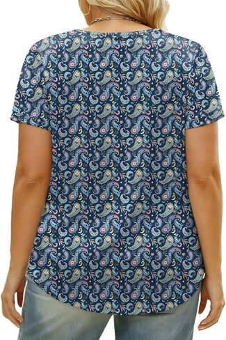 DOLNINE Plus-Size-Shirts for Women Summer Loose Fit Short Sleeve Crewneck Tunic Tops Flowy Pleated Button Down Blouses in Kuwait