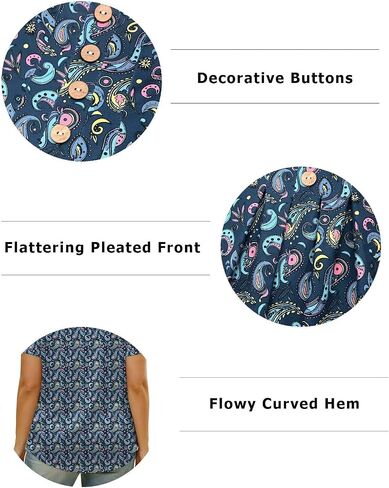 DOLNINE Plus-Size-Shirts for Women Summer Loose Fit Short Sleeve Crewneck Tunic Tops Flowy Pleated Button Down Blouses in Kuwait