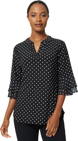 Kasper Women's Printed Ity Flutter Split Neck Tunic in Kuwait