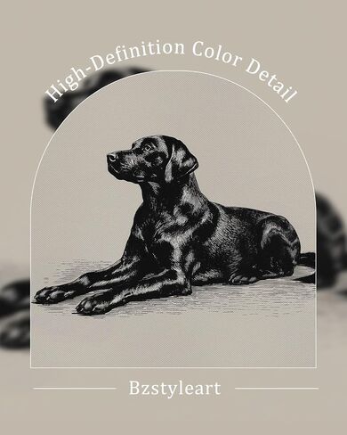 bzstyleart فن جدار عتيق مؤطر بالذهب، صورة كلب ديكور جداري صورة رسم طبيعي، يتميز برسم كلب لابرادور أسود كلاسيكي في ديكور مكتب غرفة النوم على طراز مزرعة ريفية 8x10in in Kuwait