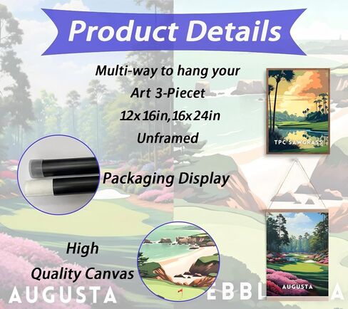 3Pcs Golf Course Canvas Wall Art Picturesque Golf Course Painting Picture Wall Decor Country Club Sports Poster Print Artwork for Modern Office Bedroom Living Room Home Decoration 12x16in Unframed in Kuwait