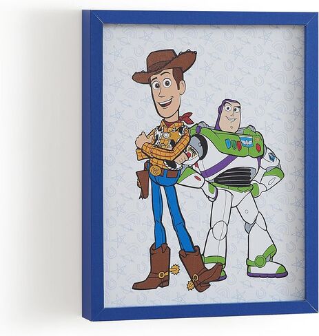 لوحة فنية جدارية مؤطرة من Disney Toy Story Woody & Buzz Lightyear لغرفة الأطفال، طباعة قماشية كرتونية ملونة مع إطار أزرق، ديكور لغرفة نوم الأولاد، غرفة اللعب، تعليق على جدار الحضانة in Kuwait