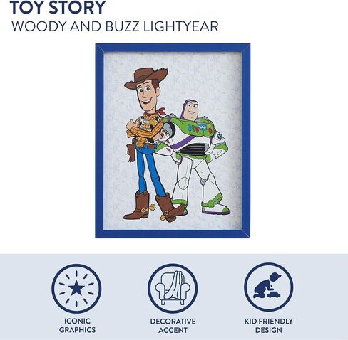 لوحة فنية جدارية مؤطرة من Disney Toy Story Woody & Buzz Lightyear لغرفة الأطفال، طباعة قماشية كرتونية ملونة مع إطار أزرق، ديكور لغرفة نوم الأولاد، غرفة اللعب، تعليق على جدار الحضانة in Kuwait