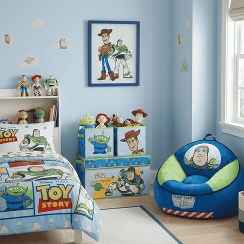 لوحة فنية جدارية مؤطرة من Disney Toy Story Woody & Buzz Lightyear لغرفة الأطفال، طباعة قماشية كرتونية ملونة مع إطار أزرق، ديكور لغرفة نوم الأولاد، غرفة اللعب، تعليق على جدار الحضانة in Kuwait