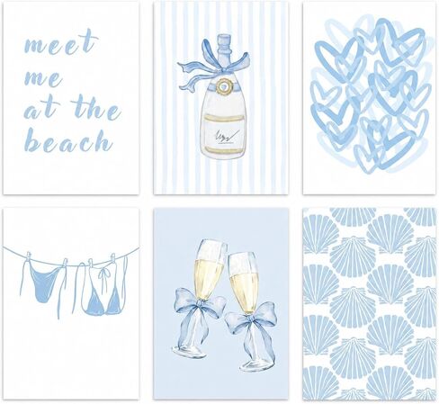 Tropical Ocean Life Wall Art Set of 6, Watercolor Blue Coastal Canvas Prints with Jellyfish、Turtle、Coral, Unframed Marine Theme Wall Decor Posters for Bathroom Kid’s Room Home Decoration 8x10inch in Saudi Arabia