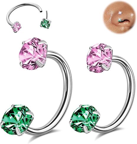 ONESING 18G/20G Horseshoe Nose Rings for Women Stianless Steel Double Gem Nose Rings Hoops Push in Cartilage Helix Tragus Horse shoe Nose Jewelry Hypoallergenic Threadless Nostril Piercing Jewelry for Women Men Silver/Gold/Black inner 7mm/8mm in Kuwait