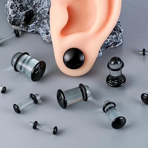 Glass Ear Stretching Kit Single Flare Plugs & Rubber Rings Unique 1mm Increments 3mm-25mm Gradual Sizing Smooth Glass Gauges for Daily Wear Earring Expander Stretcher Piercing Body Jewelry 4Pcs in Kuwait