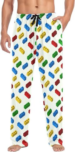 Building Block Men's Pajamas Pants Cotton Sleep Bottoms Pants Lounge Sleepwear - S in Saudi Arabia
