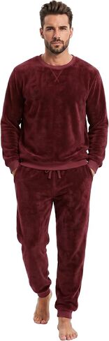 Vulcanodon Mens Fleece Pajama Set Soft Plush Long Sleeve Sleepwear Crew Neck Pjs Warm Winter Loungewear with Pockets S-XXL in Saudi Arabia