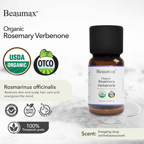 Rosemary Verbenone Organic Essential Oil (Rosmarinus Officinalis) - Beaumax USDA Certified 100% Pure Therapeutic Grade Undiluted Aroma Oil 10ml (0.34 fl oz) in Saudi Arabia