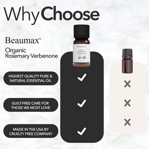 Rosemary Verbenone Organic Essential Oil (Rosmarinus Officinalis) - Beaumax USDA Certified 100% Pure Therapeutic Grade Undiluted Aroma Oil 10ml (0.34 fl oz) in Saudi Arabia