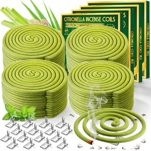 96 Pcs Mosquito Repellent Coils, Natural Citronella Mosquito Coils Indoor & Outdoor, Up to 6 Hours Protection, Safe for Kids & Pets, Repellent for Home, Patio, Camping, Backyard, Poolside in Saudi Arabia