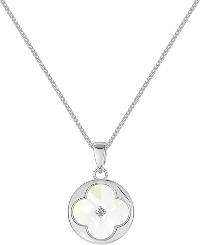 Clover Necklace for Women - 14K Gold Four Leaf Pendant Cubic Zircon & Mother of Pearl White Black Onyx, Hypoallergenic & Non Tarnish, Box Chain Necklace, Lucky Jewelry Love Gifts for Her in Saudi Arabia