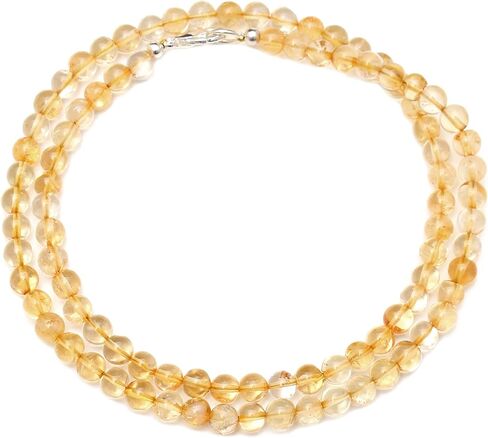 A&M Natural Citrine Smooth Round 925 Sterling Silver Healing Necklace, Handmade Citrine Beaded Necklace, Beautiful Citrine Beads Necklace Jewelry, Jewelry For Gift, Casual Wear And Yoga, Citrine Necklace in Saudi Arabia