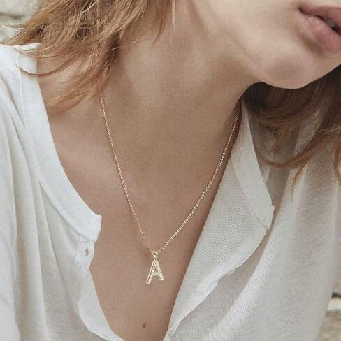 Initial Cubic Zirconia Necklace Jewelry Gifts for Women with Adjustable Chain 18" + 2" in Kuwait