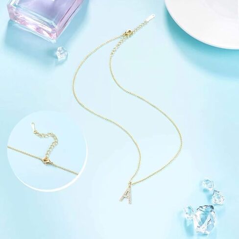 Initial Cubic Zirconia Necklace Jewelry Gifts for Women with Adjustable Chain 18" + 2" in Kuwait