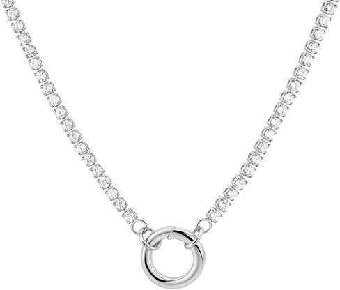 Charm Holder Necklace 16 Inch, CZ Diamond Teniss Choker Necklace, Dainty Gold Cable Chain, Minimalist Stacking Jewelry for Women, 18K Gold Plated Silver Gift in Kuwait