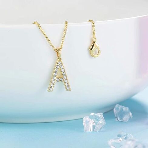 Initial Cubic Zirconia Necklace Jewelry Gifts for Women with Adjustable Chain 18" + 2" in Kuwait