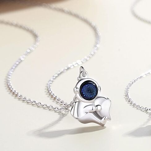 Astronaut Necklace for Couples Best Friend Mutual Attraction Connect Together Matching Promise Astronauts Embracing Heart Pendant Necklace for Him and Her Set (Silver) in Saudi Arabia