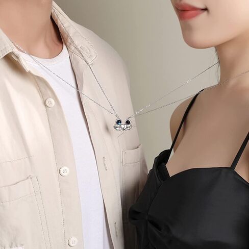 Astronaut Necklace for Couples Best Friend Mutual Attraction Connect Together Matching Promise Astronauts Embracing Heart Pendant Necklace for Him and Her Set (Silver) in Saudi Arabia