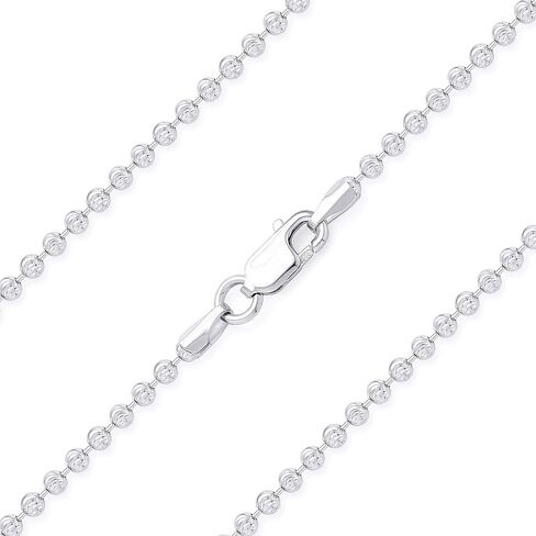 Alfred & Vincent 2mm Moon Cut Ball Bead Link Chain Necklace in .925 Sterling Silver w/Rhodium in Saudi Arabia