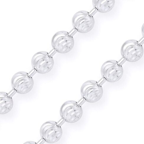 Alfred & Vincent 2mm Moon Cut Ball Bead Link Chain Necklace in .925 Sterling Silver w/Rhodium in Saudi Arabia