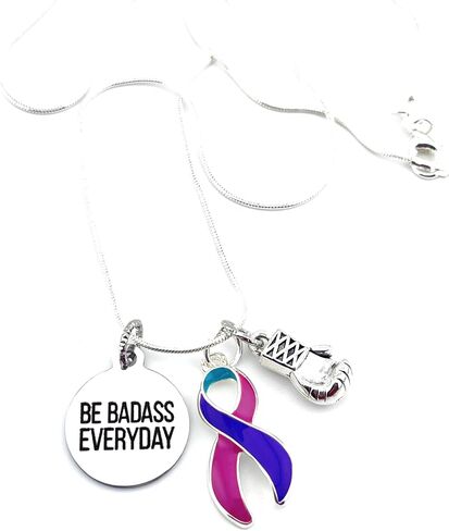 Be Badass Everyday Awareness Encouragement Necklace with Pink Purple Teal Thyroid Cancer Awareness Ribbon Charm in Kuwait
