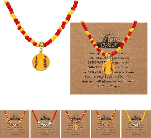 Kigeli 5 Set Softball Necklace Gifts Bulk for Girls Women Boho Beaded Necklace Card Adjustable Beaded Cheer Necklaces Softball Team Gifts for Teens Sport Accessories Pendant Birthday Jewelry in Kuwait