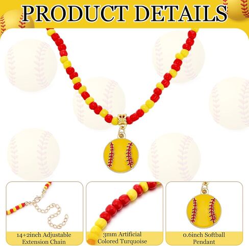 Kigeli 5 Set Softball Necklace Gifts Bulk for Girls Women Boho Beaded Necklace Card Adjustable Beaded Cheer Necklaces Softball Team Gifts for Teens Sport Accessories Pendant Birthday Jewelry in Kuwait