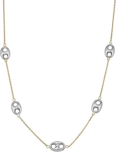 Kooljewelry Womens Elegant - 14k Two-Tone Gold Puffed Mariner Link Necklace 18 in in Kuwait