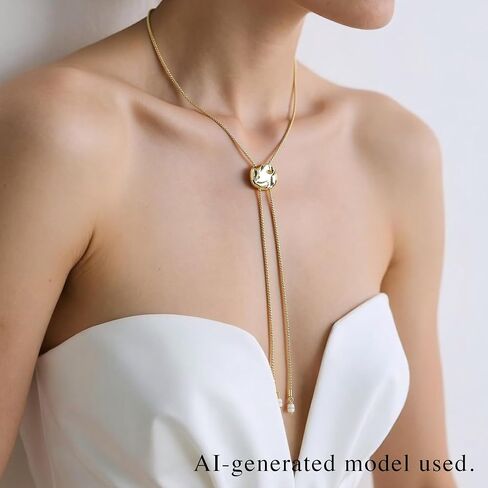 Natural Freshwater Pearl Gold Necklace, 33 Inch 18k Yellow Gold Plated Adjustable Sweater Chain, Effortless Chic Jewelry Gift for Women in Saudi Arabia
