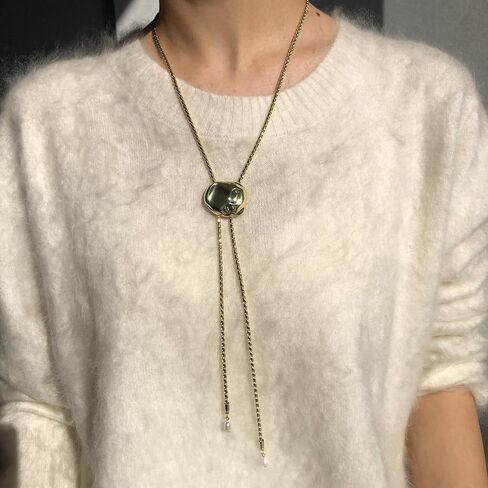 Natural Freshwater Pearl Gold Necklace, 33 Inch 18k Yellow Gold Plated Adjustable Sweater Chain, Effortless Chic Jewelry Gift for Women in Saudi Arabia
