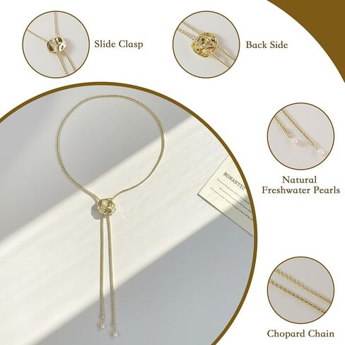 Natural Freshwater Pearl Gold Necklace, 33 Inch 18k Yellow Gold Plated Adjustable Sweater Chain, Effortless Chic Jewelry Gift for Women in Saudi Arabia