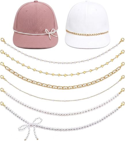 Trucker Hat Chains, Detachable Hat Chains for Women Trucker Hats, Metal Pearl DIY Hats Charms Accessories for Women Men for Casual and Outdoor Activities in Kuwait
