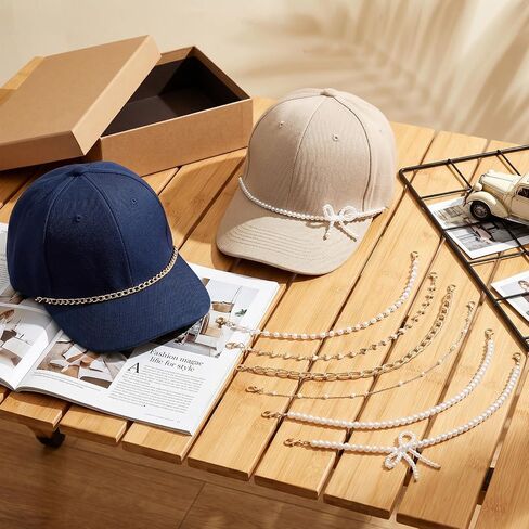 Trucker Hat Chains, Detachable Hat Chains for Women Trucker Hats, Metal Pearl DIY Hats Charms Accessories for Women Men for Casual and Outdoor Activities in Kuwait