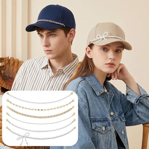 Trucker Hat Chains, Detachable Hat Chains for Women Trucker Hats, Metal Pearl DIY Hats Charms Accessories for Women Men for Casual and Outdoor Activities in Kuwait