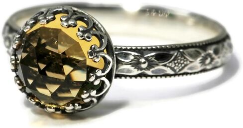 8mm Rose Cut Citrine Ring Symmetrical Flower Crown Vintage Silver in Saudi Arabia