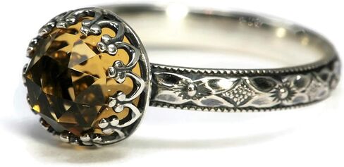 8mm Rose Cut Citrine Ring Symmetrical Flower Crown Vintage Silver in Saudi Arabia