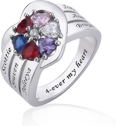 Sterling Silver Mothers Ring with 1-8 Birthstones Custom Birthstones Ring for Women Personalized Engraved Name Rings for Mother in Saudi Arabia
