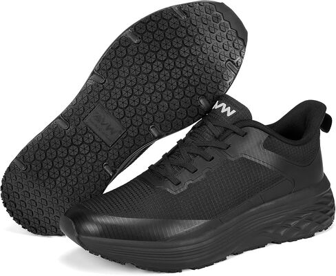 AVW Non Slip Work Shoes for Men, Breathable Mesh Lightweight Sneakers，Water Resistant Upper Slip On Chef Shoes，Comfortable Oil Resistant Work Shoes，Black in Saudi Arabia
