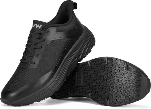 AVW Non Slip Work Shoes for Men, Breathable Mesh Lightweight Sneakers，Water Resistant Upper Slip On Chef Shoes，Comfortable Oil Resistant Work Shoes，Black in Saudi Arabia