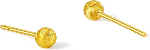 ZHOU LIU FU 24K أقراط ذهبية صلبة 3 مم أقراط كروية بسيطة لامعة مستديرة من الذهب الحقيقي حلق خرز صغير أنيق مجوهرات يومية خالدة للنساء والرجال وأم وابنتها عيد ميلاد A0914002 in Kuwait