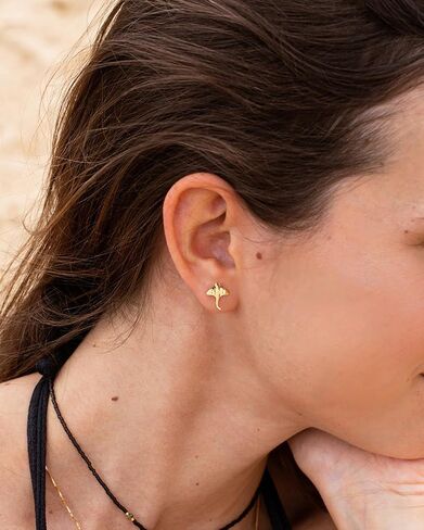 Flat Back Earrings - 14k Gold/White Gold Plated Tiny Ocean Animal Flat Back Stud Earrings for Women,Cute Dolphin Shark Whale Fish Seahorse Shell Turtle Octopus Manta Ray Cartilage Helix Tragus Flatback Stud in Saudi Arabia