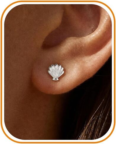 Flat Back Earrings - 14k Gold/White Gold Plated Tiny Ocean Animal Flat Back Stud Earrings for Women,Cute Dolphin Shark Whale Fish Seahorse Shell Turtle Octopus Manta Ray Cartilage Helix Tragus Flatback Stud in Saudi Arabia