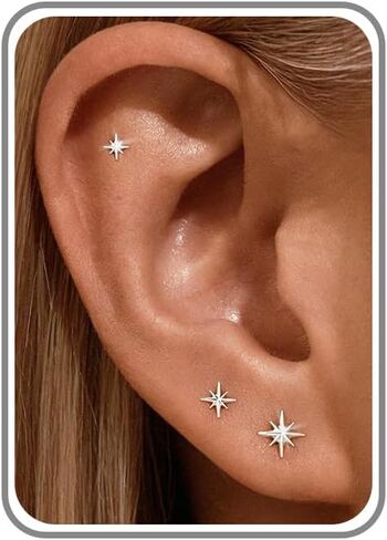 6PCS Flat Back Earrings for Women-Hypoallergenic 14K Gold/Silver Plated Cartilage Helix CZ Flatback Studs Jewelry Gifts in Saudi Arabia