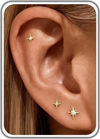6PCS Flat Back Earrings for Women-Hypoallergenic 14K Gold/Silver Plated Cartilage Helix CZ Flatback Studs Jewelry Gifts in Kuwait