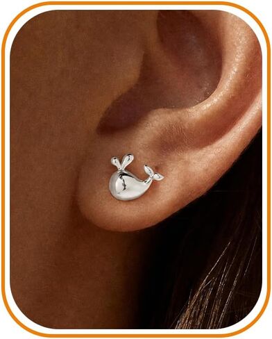 Flat Back Earrings - 14k Gold/White Gold Plated Tiny Ocean Animal Flat Back Stud Earrings for Women,Cute Dolphin Shark Whale Fish Seahorse Shell Turtle Octopus Manta Ray Cartilage Helix Tragus Flatback Stud in Saudi Arabia