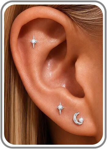 6PCS Flat Back Earrings for Women-Hypoallergenic 14K Gold/Silver Plated Cartilage Helix CZ Flatback Studs Jewelry Gifts in Kuwait