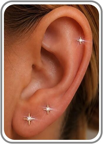 6PCS Flat Back Earrings for Women-Hypoallergenic 14K Gold/Silver Plated Cartilage Helix CZ Flatback Studs Jewelry Gifts in Kuwait