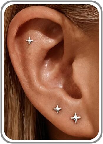 6PCS Flat Back Earrings for Women-Hypoallergenic 14K Gold/Silver Plated Cartilage Helix CZ Flatback Studs Jewelry Gifts in Kuwait